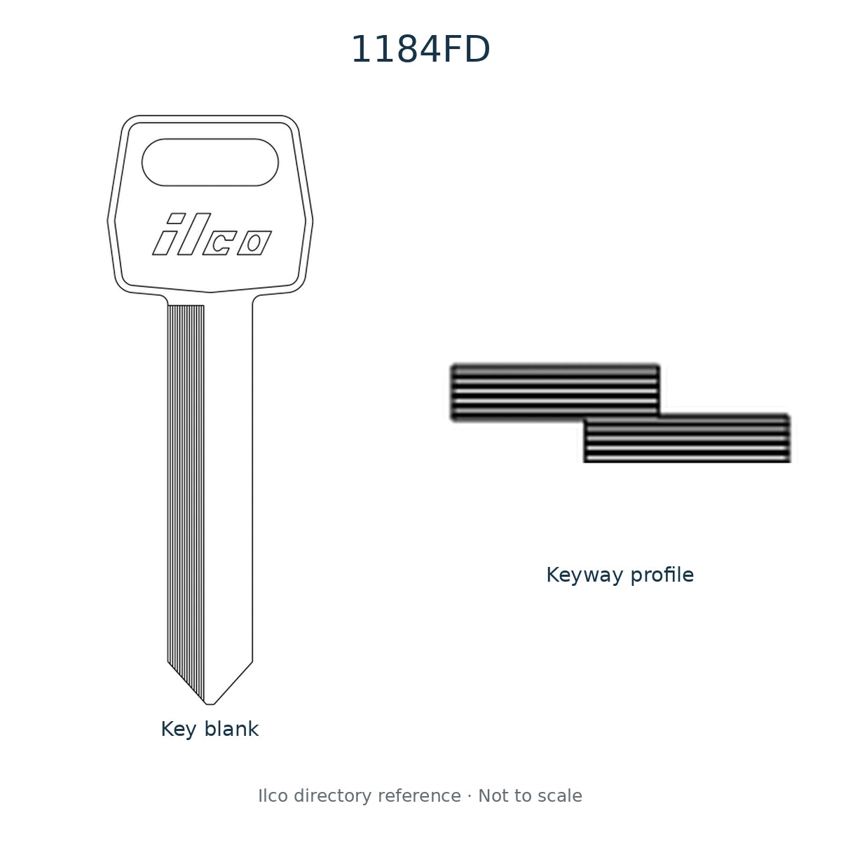 Ilco directory reference 1184FD — key blank and keyway profile; not to scale