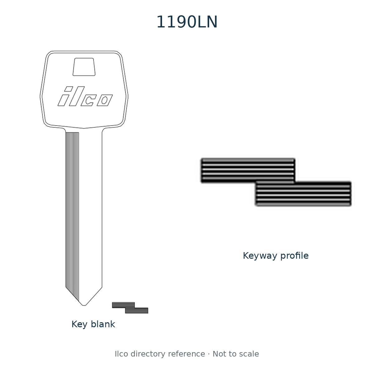 Ilco directory reference 1190LN — key blank and keyway profile; not to scale