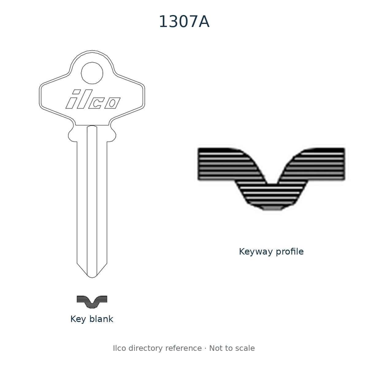 Ilco directory reference 1307A — key blank and keyway profile; not to scale
