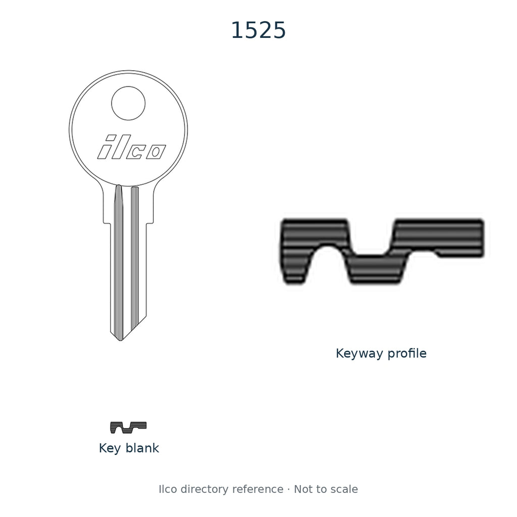 Ilco directory reference 1525 — key blank and keyway profile; not to scale