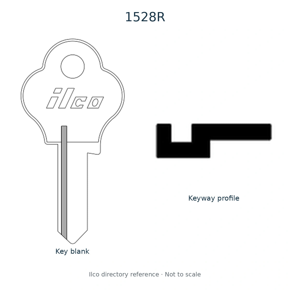 Ilco directory reference 1528R — full key blank and keyway profile; not to scale
