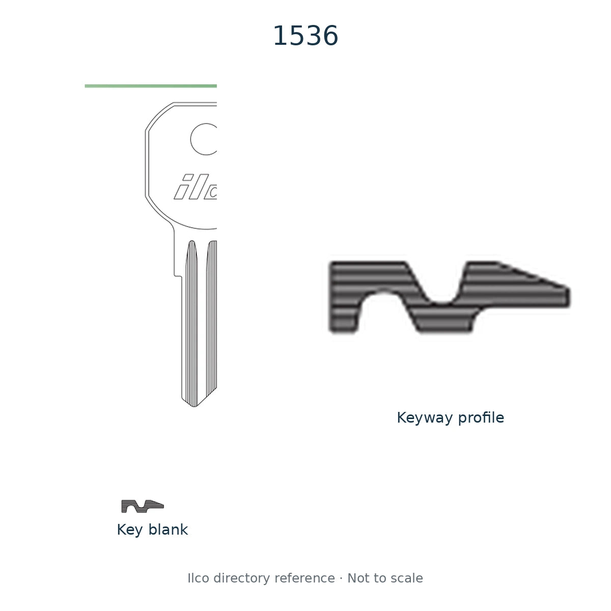 Ilco directory reference 1536 — key blank and keyway profile; not to scale