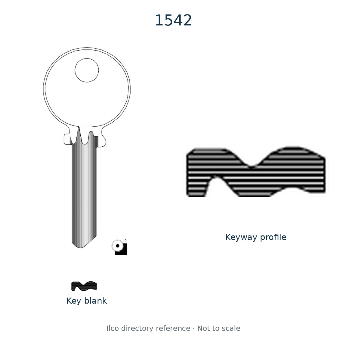 Ilco directory reference 1542 — key blank and keyway profile; not to scale