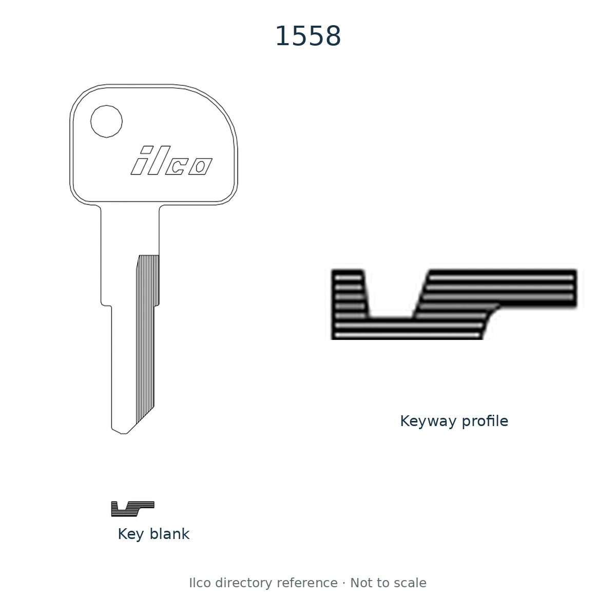 Ilco directory reference 1558 — key blank and keyway profile; not to scale