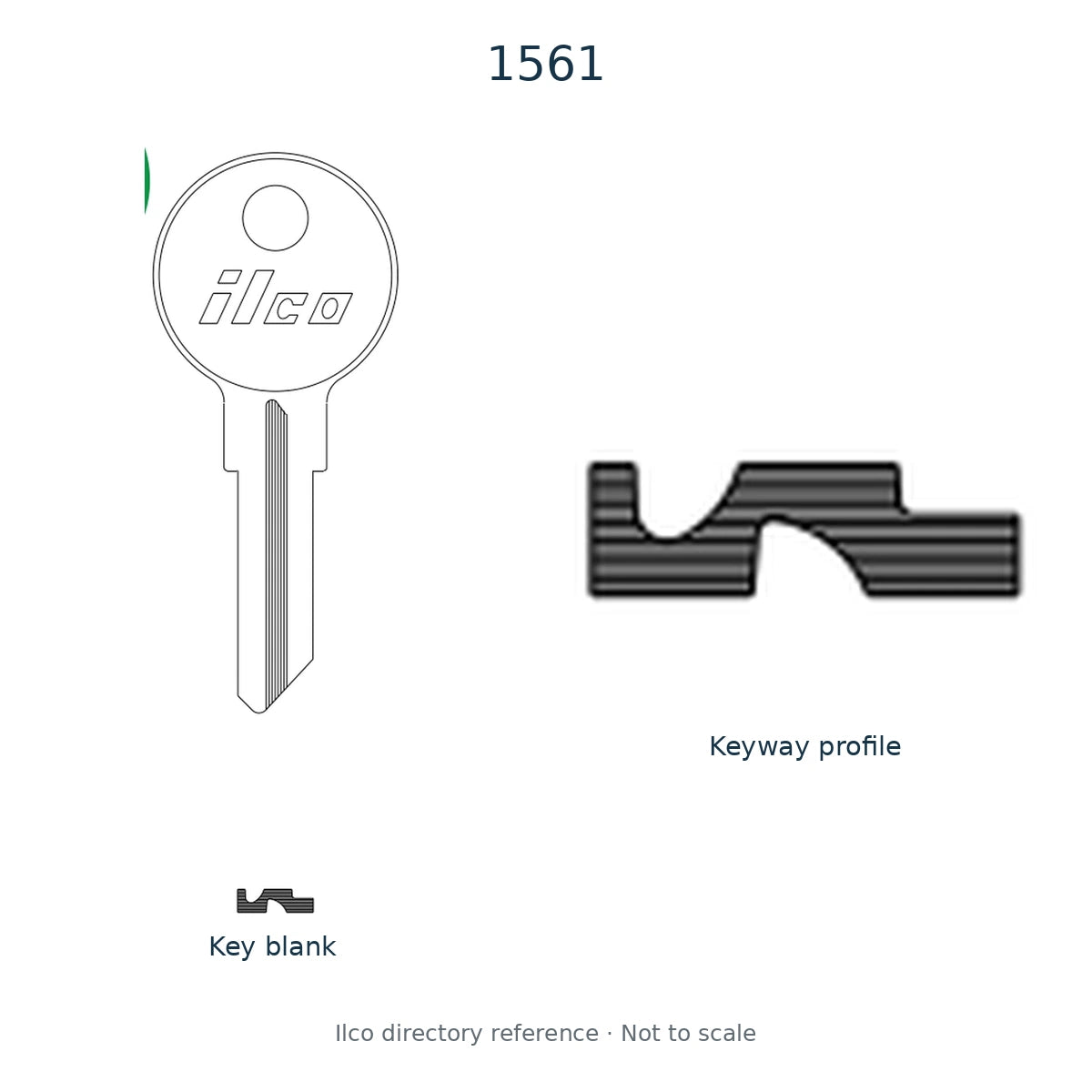 Ilco directory reference 1561 — key blank and keyway profile; not to scale