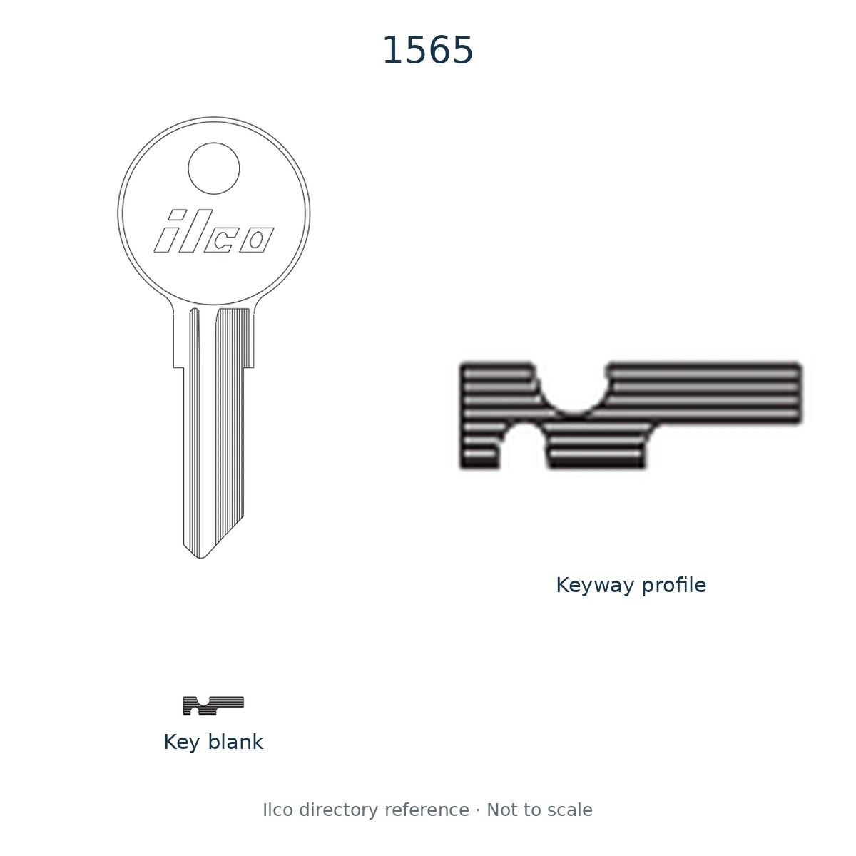 Ilco directory reference 1565 — key blank and keyway profile; not to scale