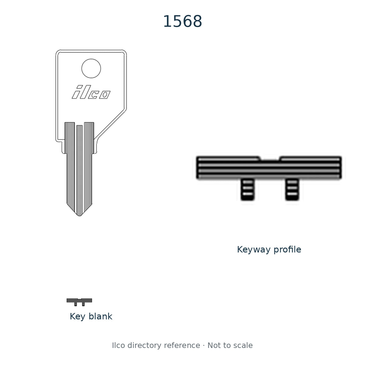 Ilco directory reference 1568 — key blank and keyway profile; not to scale