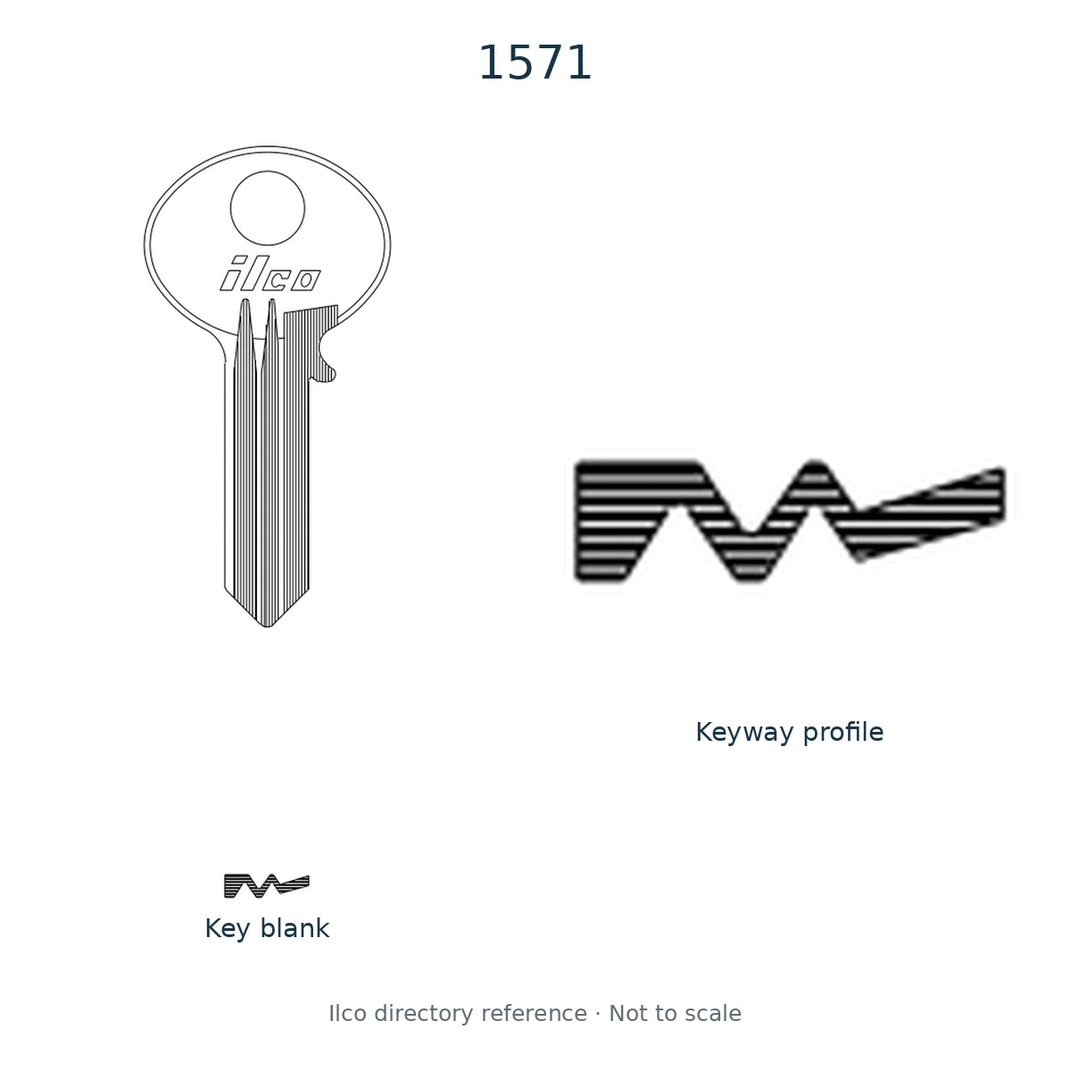 Ilco directory reference 1571 — key blank and keyway profile; not to scale