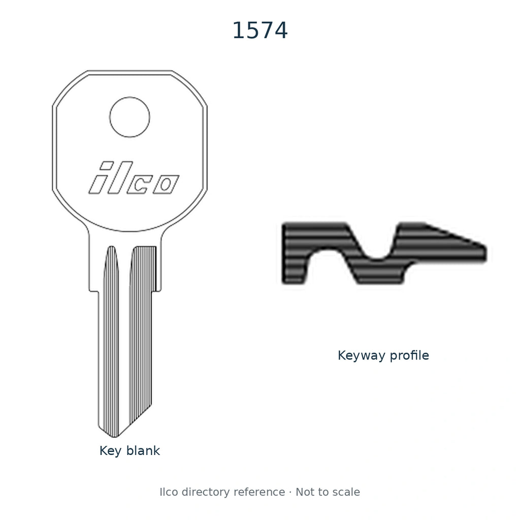 Ilco directory reference 1574 — full key blank and keyway profile; not to scale