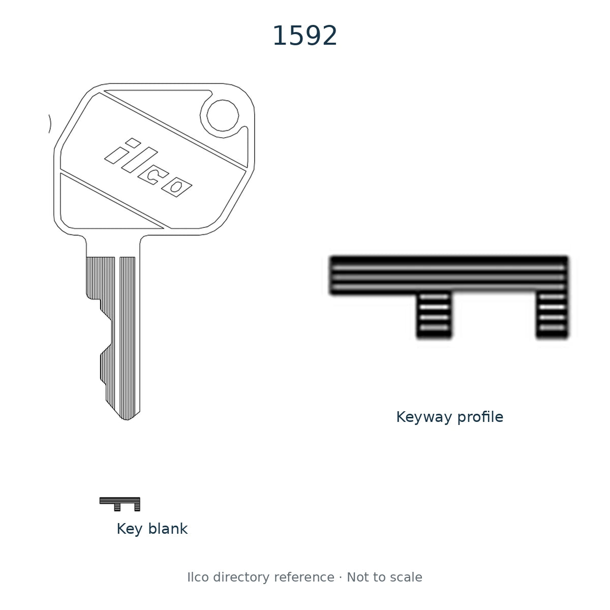 Ilco directory reference 1592 — key blank and keyway profile; not to scale