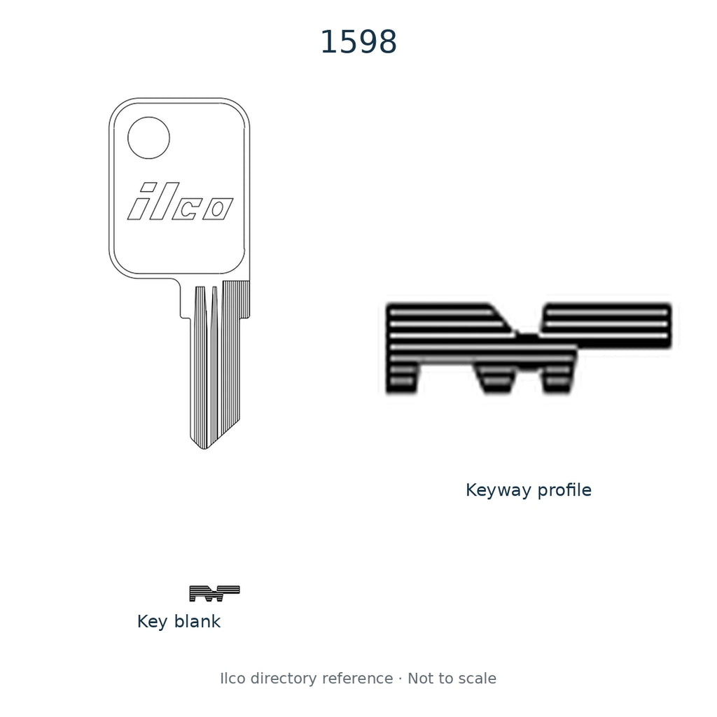 Ilco directory reference 1598 — key blank and keyway profile; not to scale