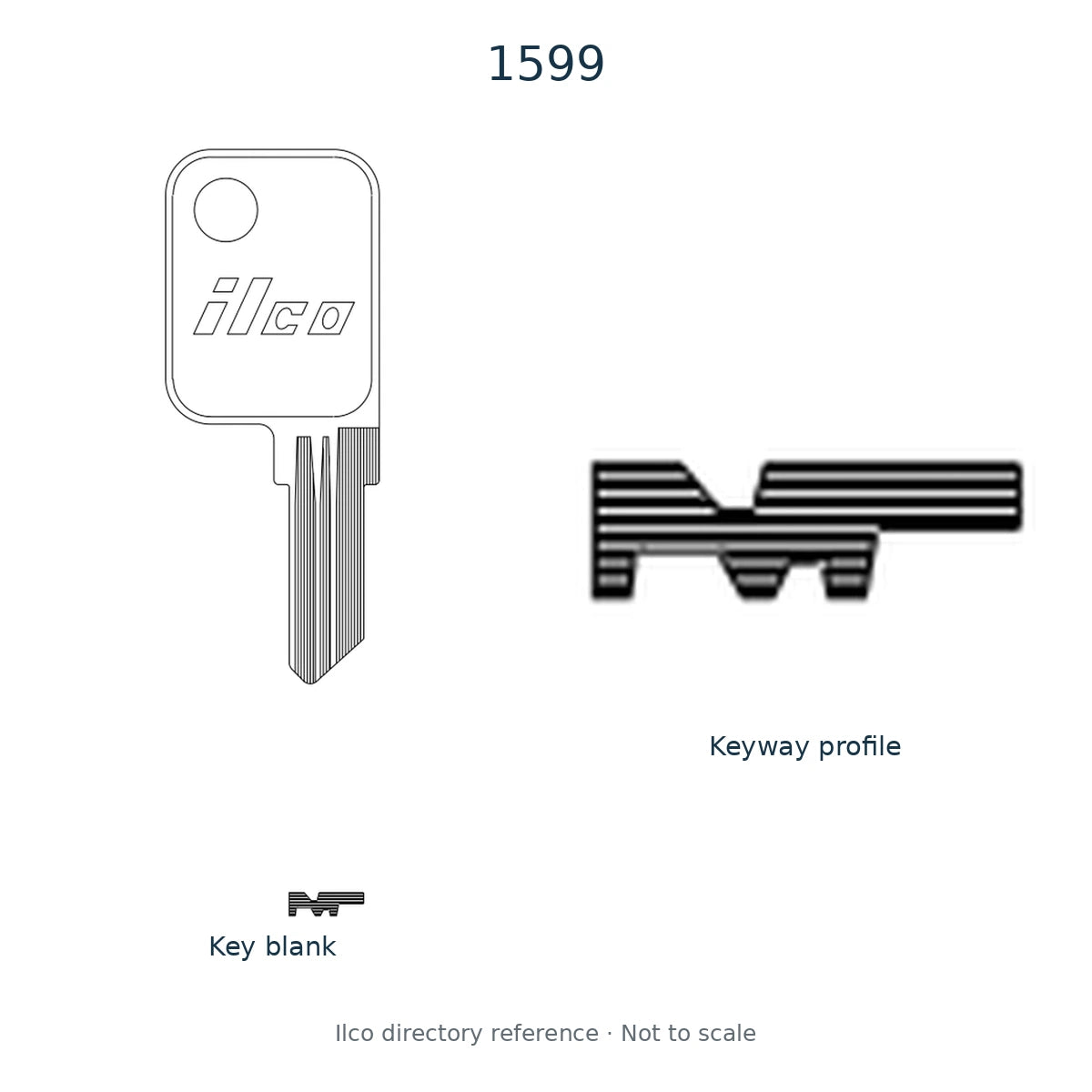Ilco directory reference 1599 — key blank and keyway profile; not to scale