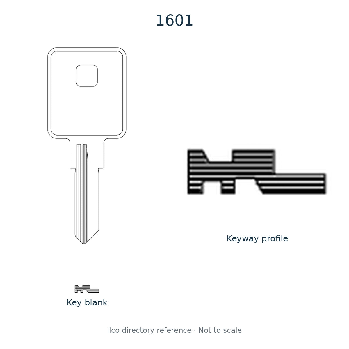 Ilco directory reference 1601 — key blank and keyway profile; not to scale