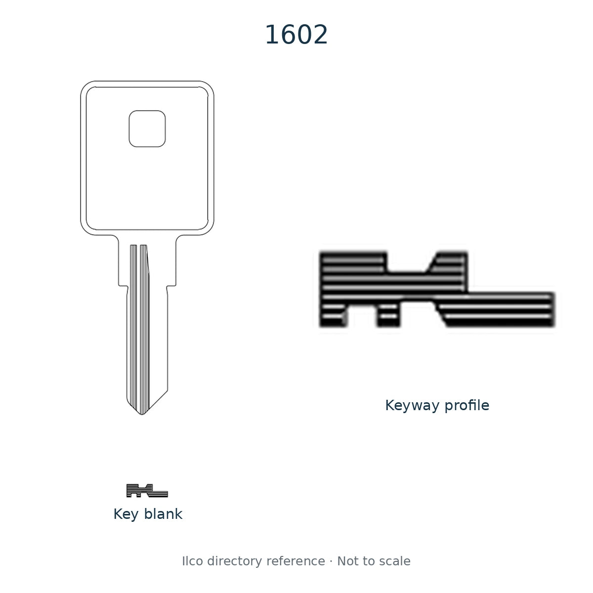 Ilco directory reference 1602 — key blank and keyway profile; not to scale