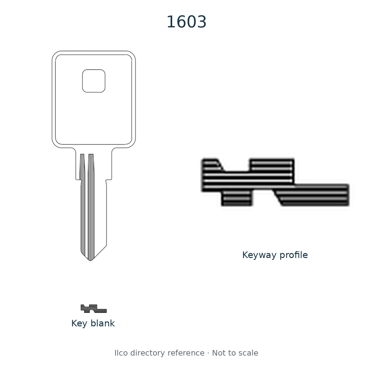 Ilco directory reference 1603 — key blank and keyway profile; not to scale