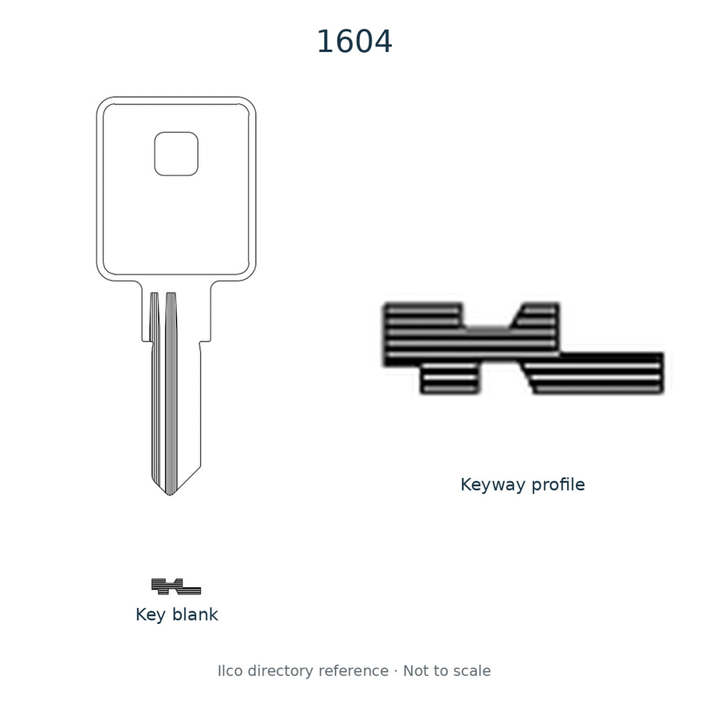 Ilco directory reference 1604 — key blank and keyway profile; not to scale