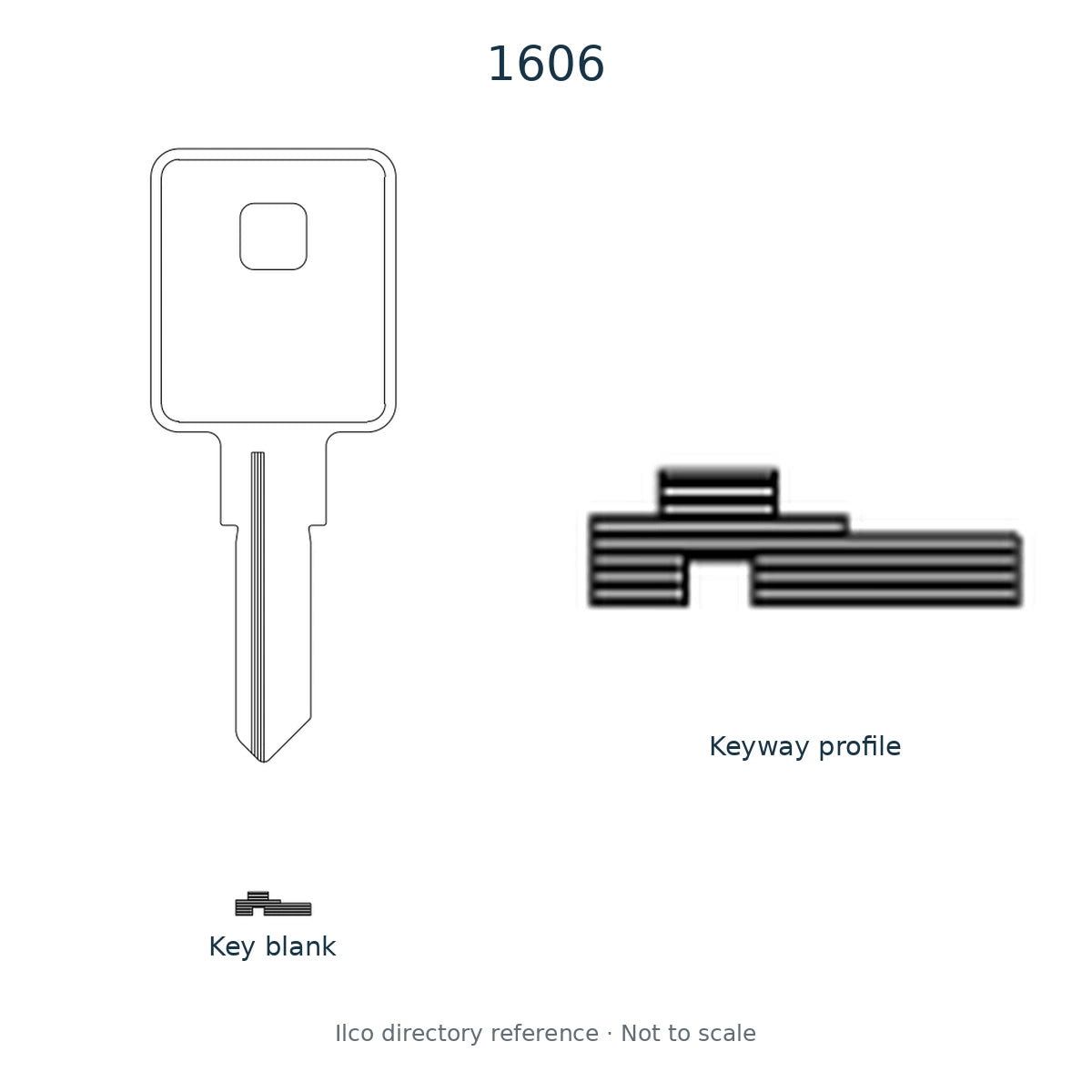Ilco directory reference 1606 — key blank and keyway profile; not to scale