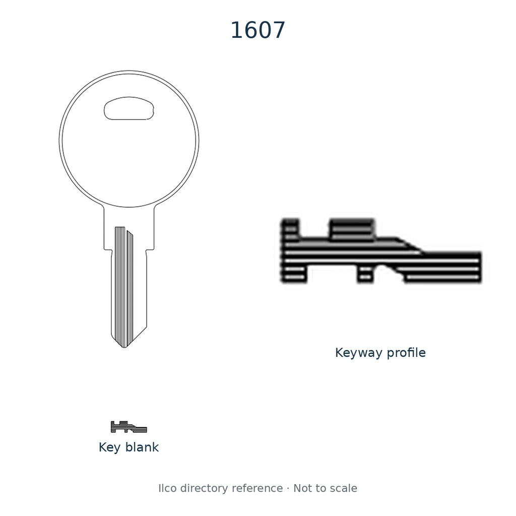 Ilco directory reference 1607 — key blank and keyway profile; not to scale