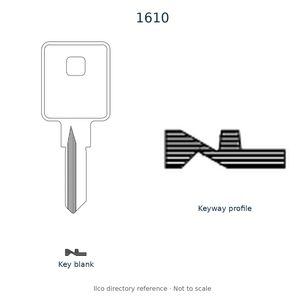 Ilco directory reference 1610 — key blank and keyway profile; not to scale