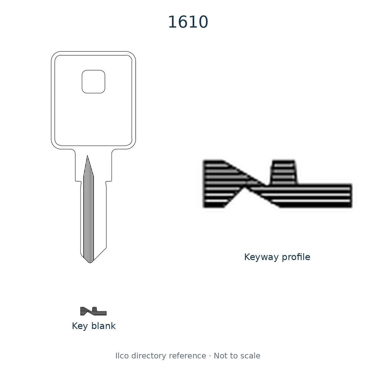 Ilco directory reference 1610 — key blank and keyway profile; not to scale