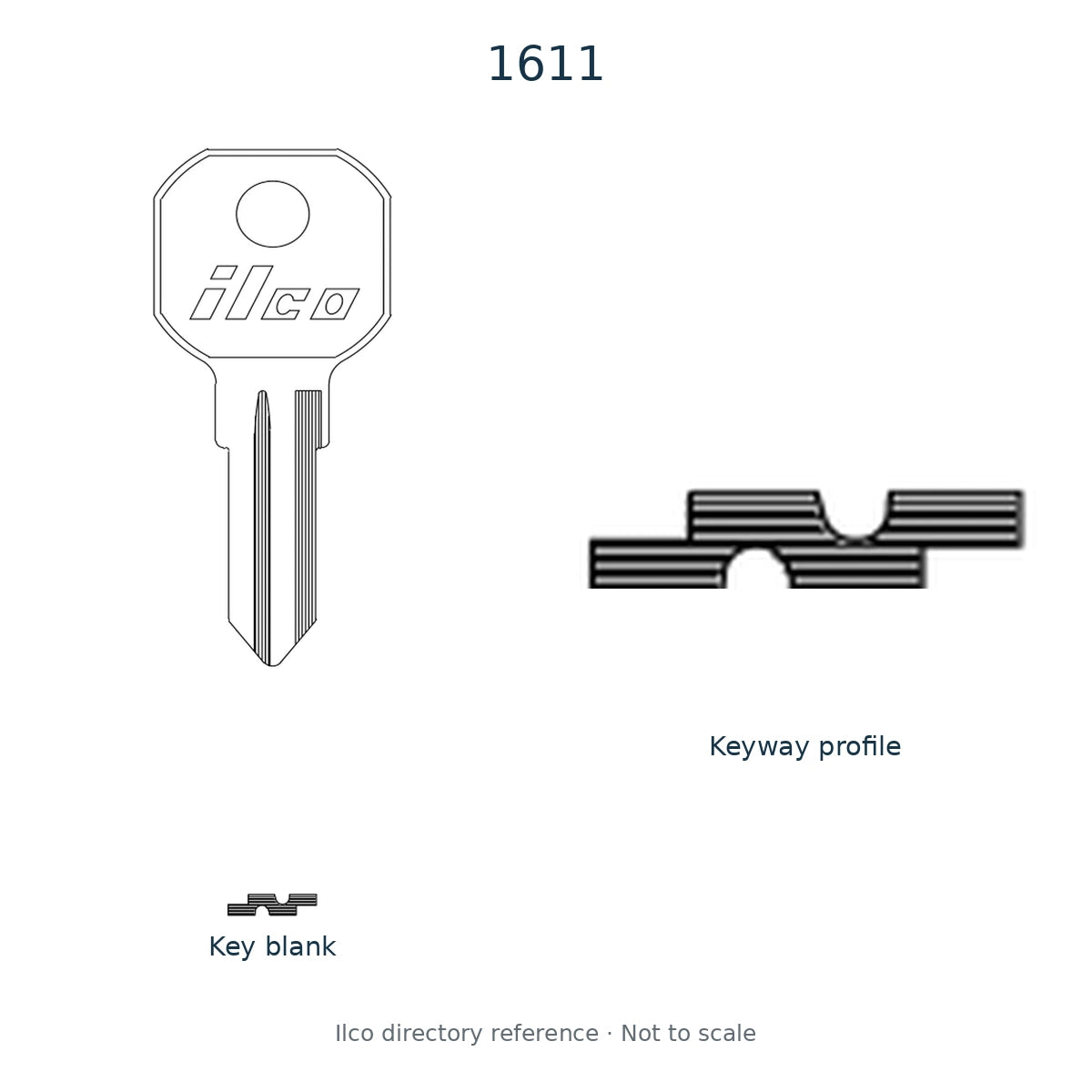 Ilco directory reference 1611 — key blank and keyway profile; not to scale
