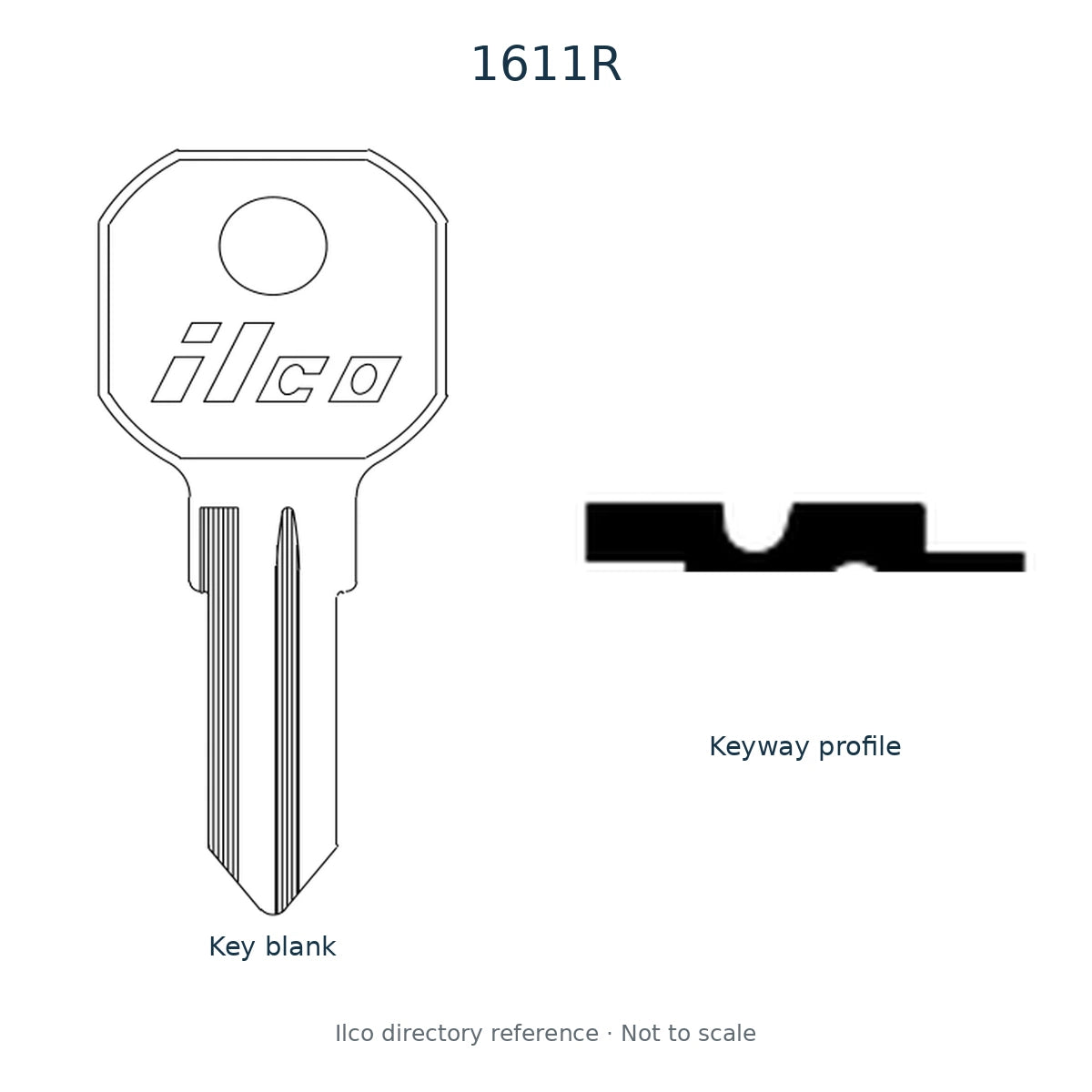 Ilco directory reference 1611R — key blank and keyway profile; not to scale