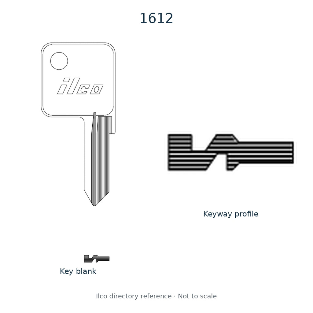 Ilco directory reference 1612 — key blank and keyway profile; not to scale
