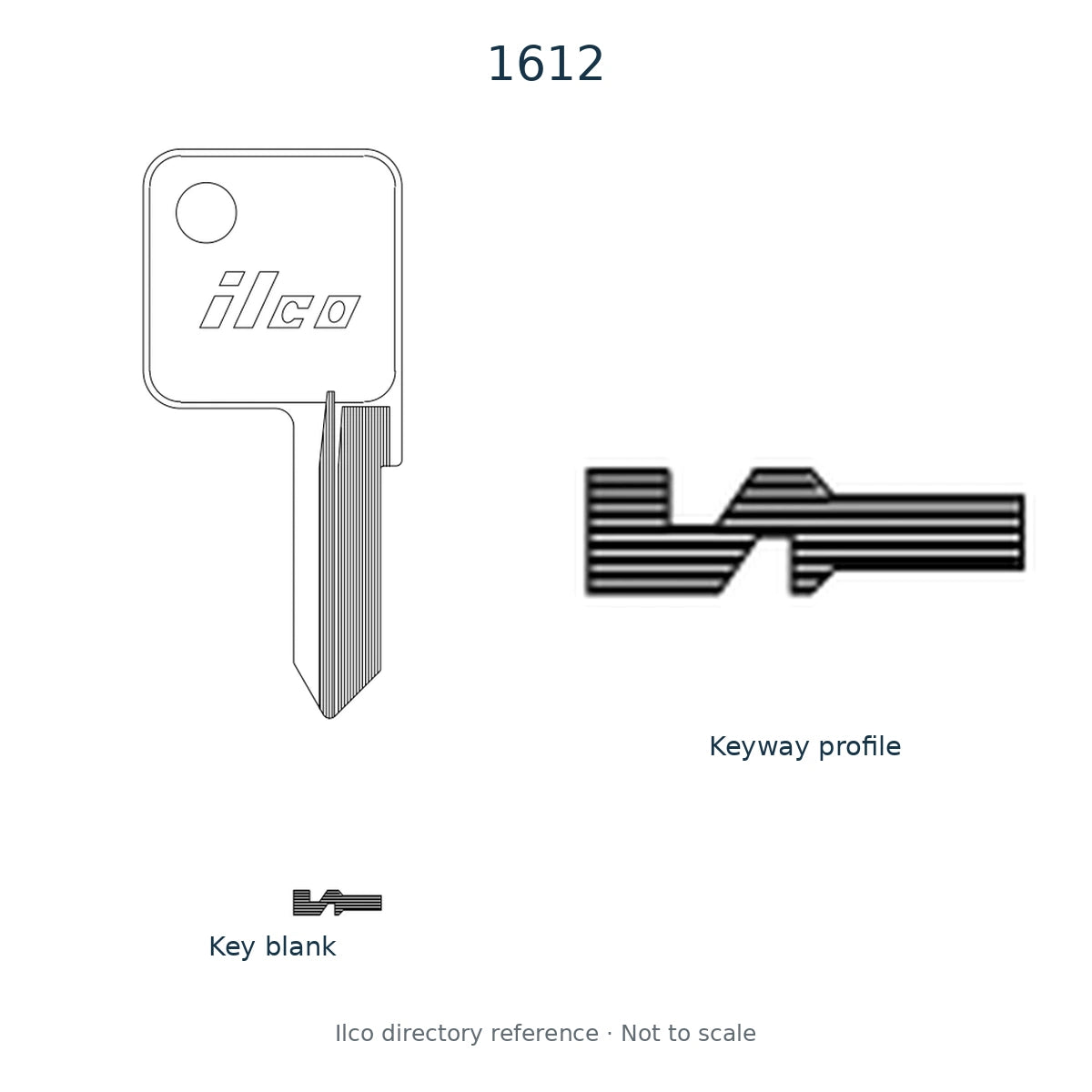 Ilco directory reference 1612 — key blank and keyway profile; not to scale