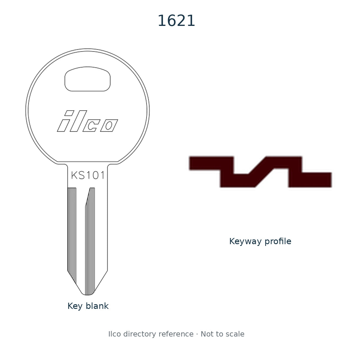 Ilco directory reference 1621 — key blank and keyway profile; not to scale