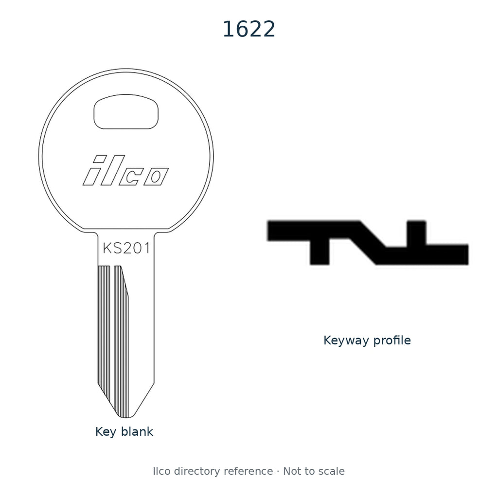 Ilco directory reference 1622 — key blank and keyway profile; not to scale