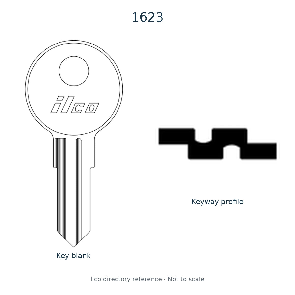 Ilco directory reference 1623 — key blank and keyway profile; not to scale