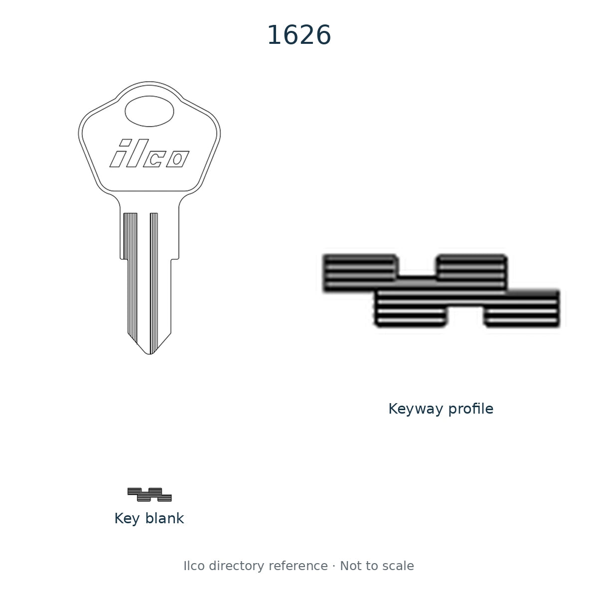 Ilco directory reference 1626 — key blank and keyway profile; not to scale