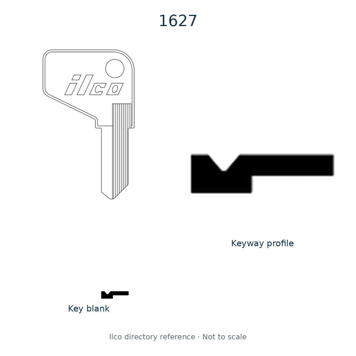 Ilco directory reference 1627 — key blank and keyway profile; not to scale