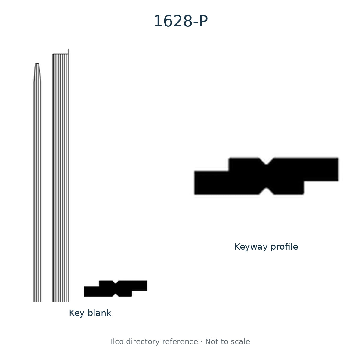 Ilco directory reference 1628-P — key blank and keyway profile; not to scale