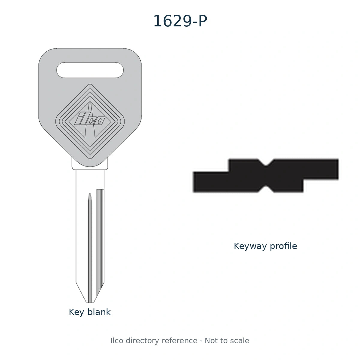 Ilco directory reference 1629-P — full key blank and keyway profile; not to scale