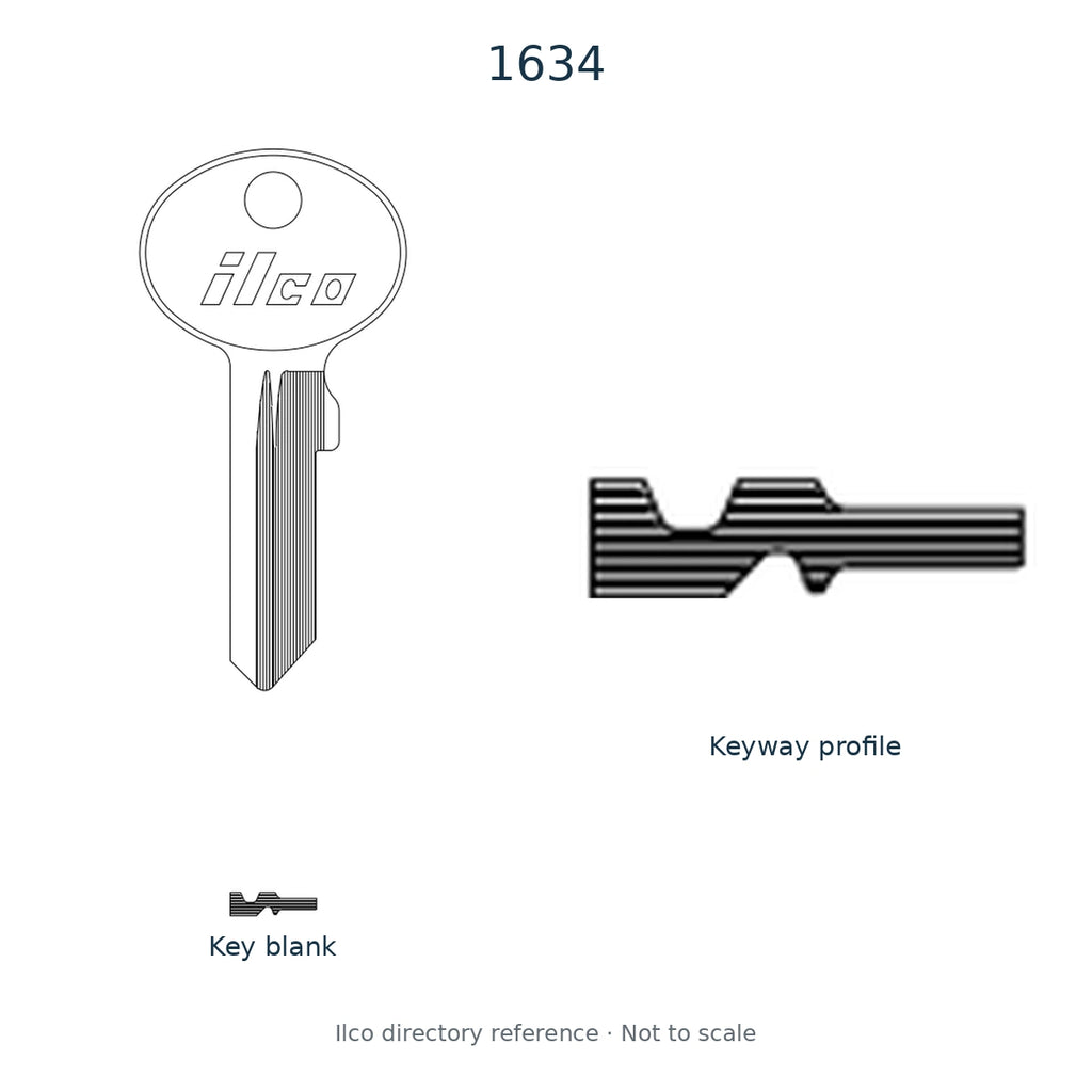 Ilco directory reference 1634 — key blank and keyway profile; not to scale