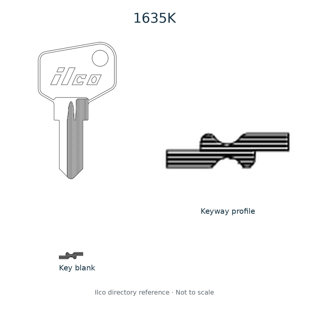 Ilco directory reference 1635K — key blank and keyway profile; not to scale