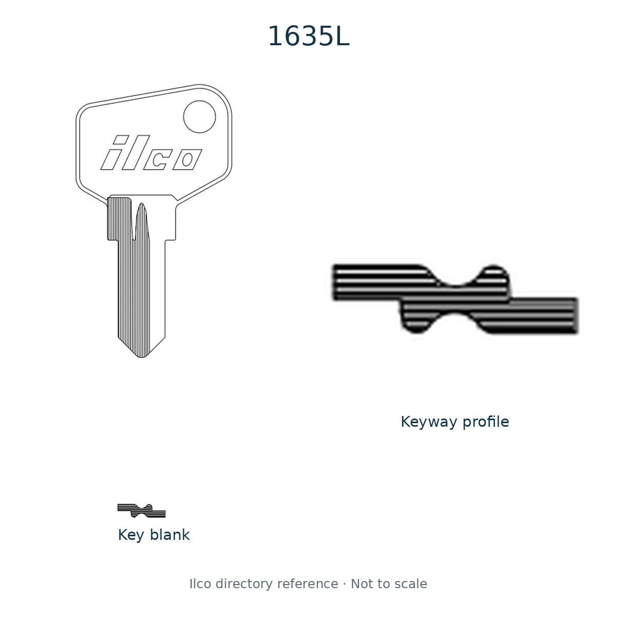 Ilco directory reference 1635L — key blank and keyway profile; not to scale