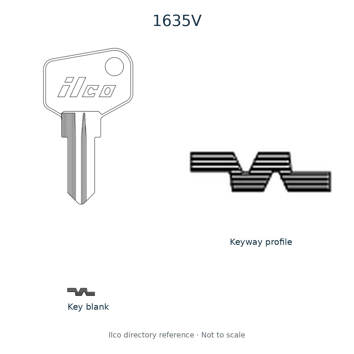 Ilco directory reference 1635V — key blank and keyway profile; not to scale