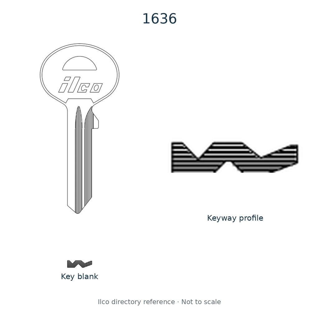 Ilco directory reference 1636 — key blank and keyway profile; not to scale