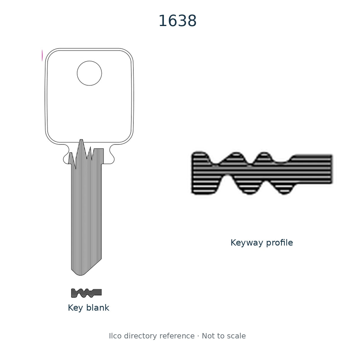 Ilco directory reference 1638 — key blank and keyway profile; not to scale