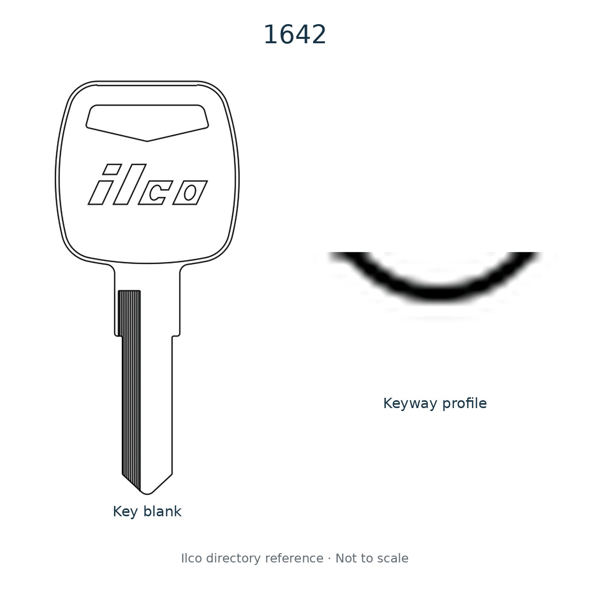 Ilco directory reference 1642 — key blank and keyway profile; not to scale