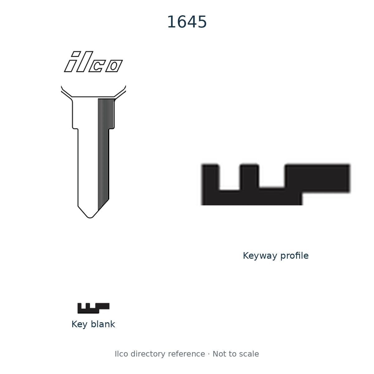 Ilco directory reference 1645 — key blank and keyway profile; not to scale