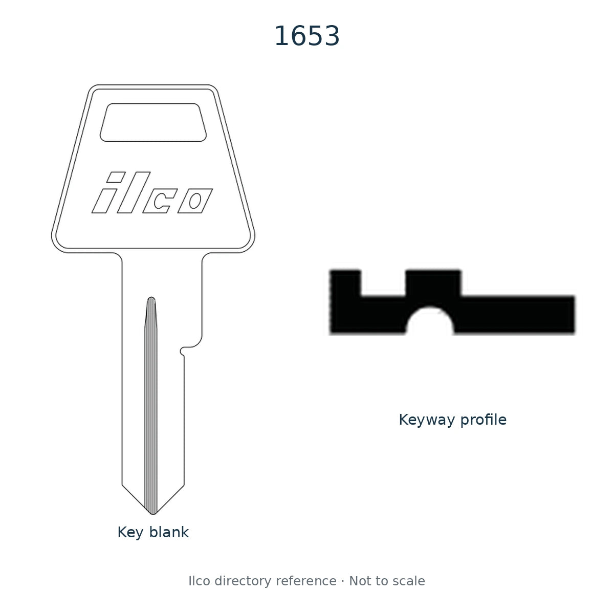 Ilco directory reference 1653 — key blank and keyway profile; not to scale