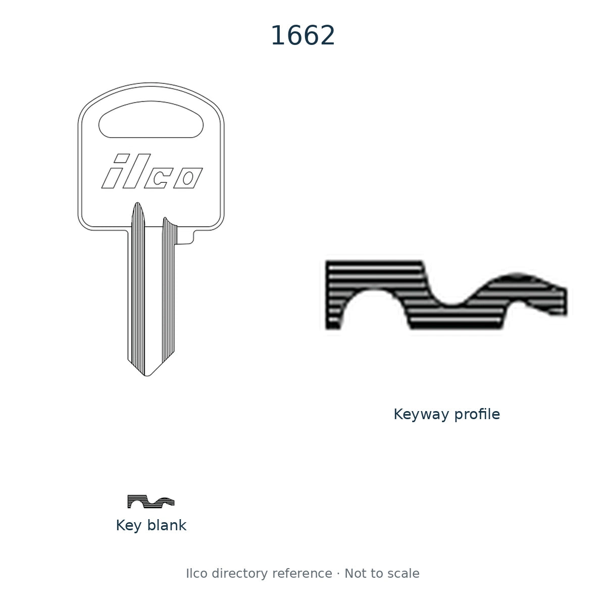 Ilco directory reference 1662 — key blank and keyway profile; not to scale