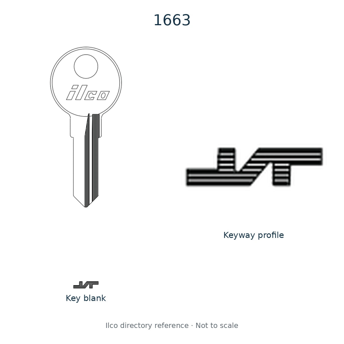 Ilco directory reference 1663 — key blank and keyway profile; not to scale