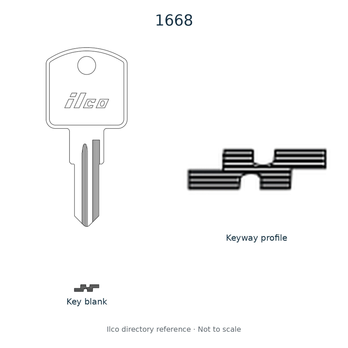 Ilco directory reference 1668 — key blank and keyway profile; not to scale