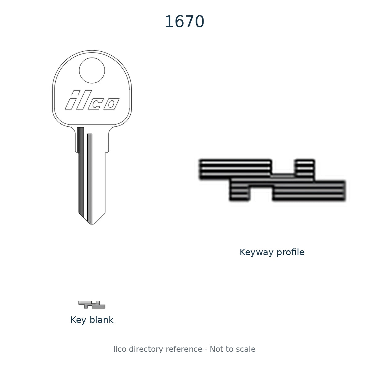 Ilco directory reference 1670 — key blank and keyway profile; not to scale