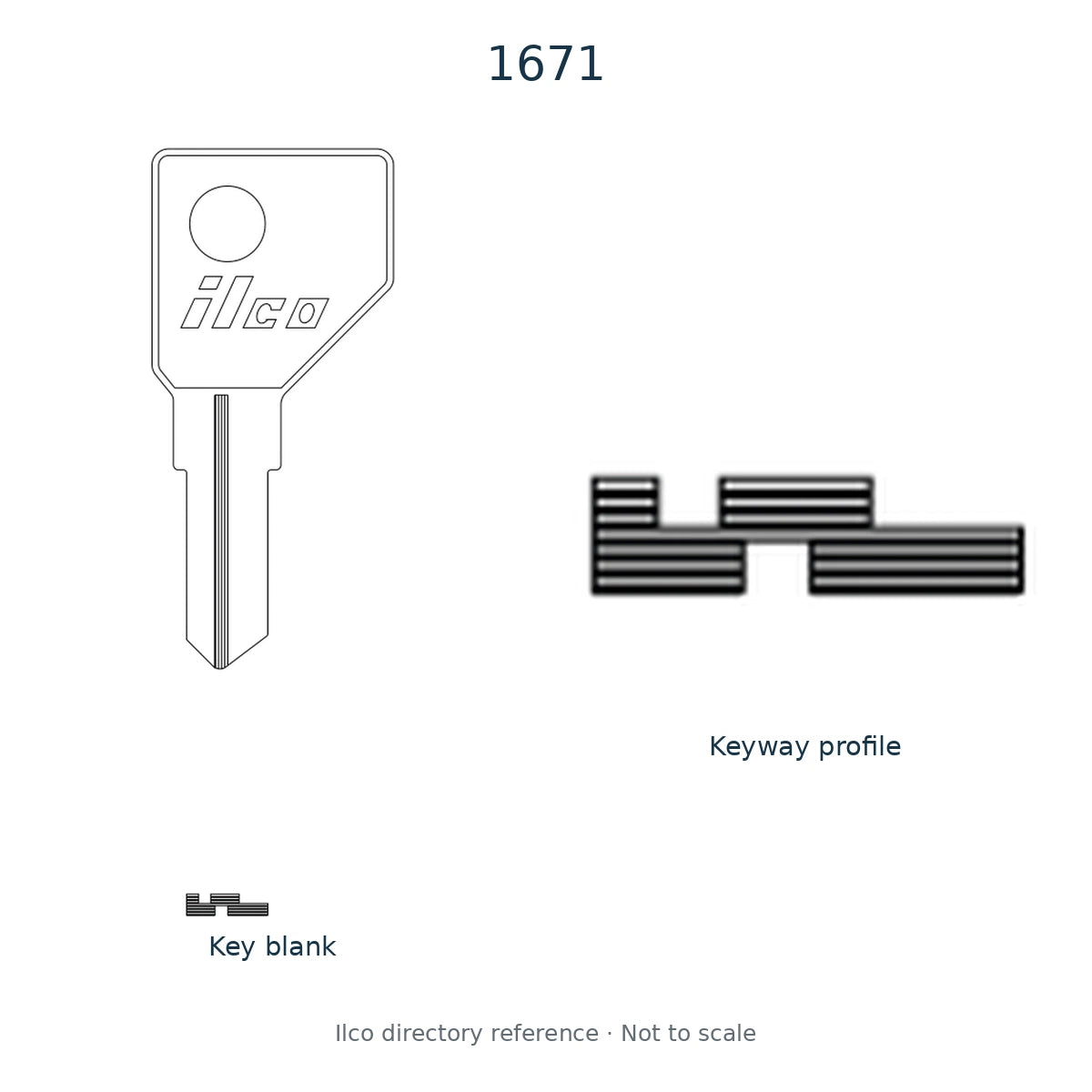 Ilco directory reference 1671 — key blank and keyway profile; not to scale