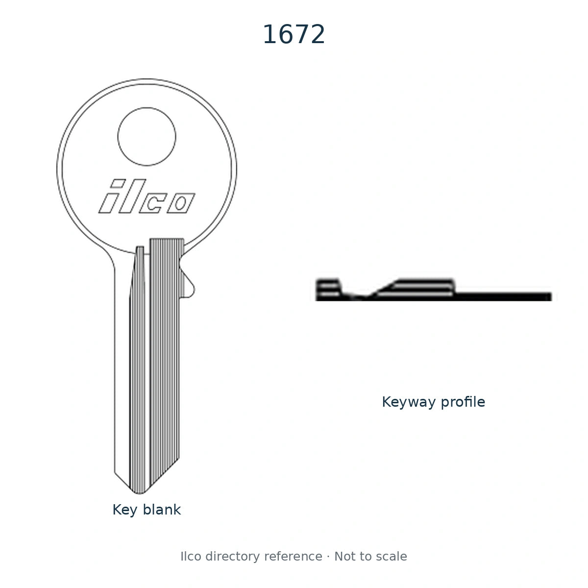 Ilco directory reference 1672 — full key blank and keyway profile; not to scale